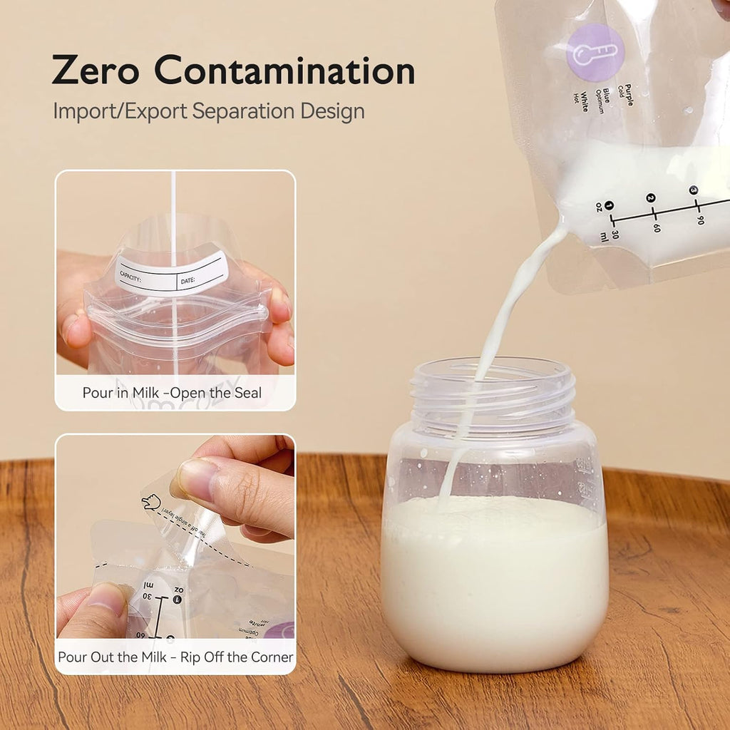 Momcozy 120 Bolsas de almacenamiento de leche materna, bolsas de almacenamiento de leche con detección de temperatura para lactancia materna, bolsa de almacenamiento de leche desechable de  6 onzas