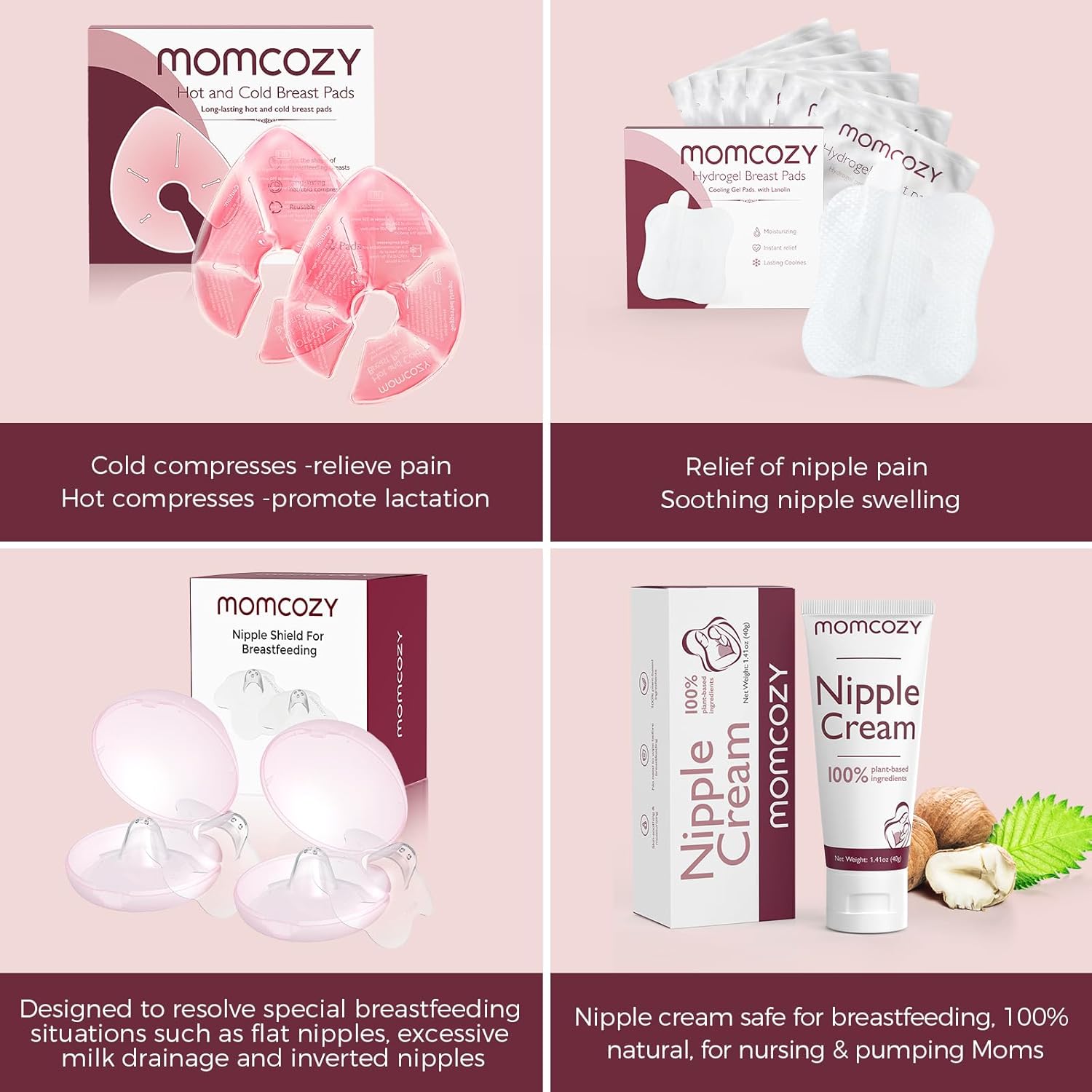 Momcozy, Almohadillas para el pecho caliente y frío con 2 cubiertas suaves, esenciales para la lactancia materna, paquete de 2