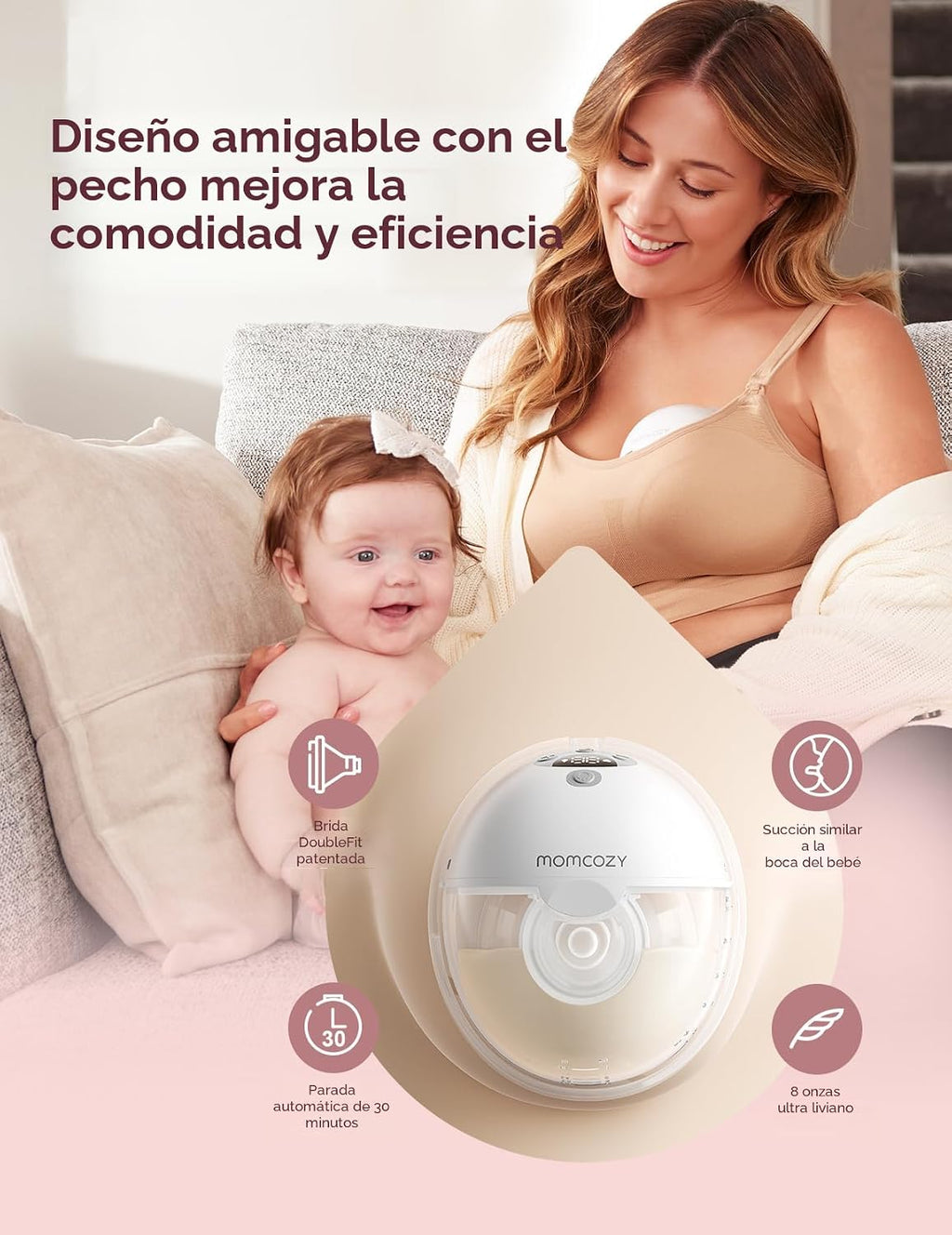 Momcozy M5 - Extractor de leche inteligente controlado por aplicación, bomba eléctrica inalámbrica manos libres, 3 modos, 9 niveles de succión, sin BPA