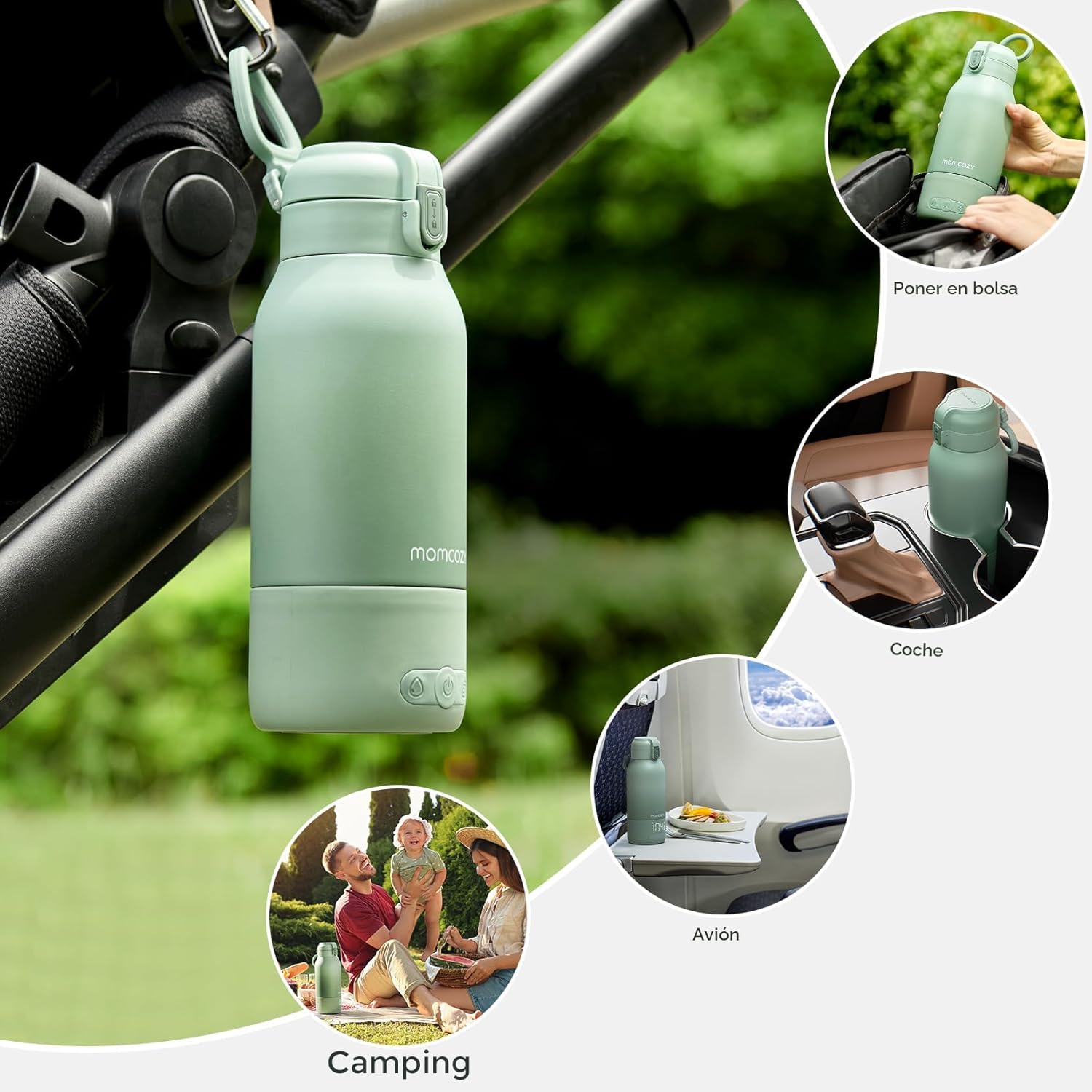 Momcozy - Calentador de leche portátil para viajes: modos de calentamiento dual para leche materna y agua, calentador de botellas portátil con calentamiento rápido y larga duración de la batería, color verde