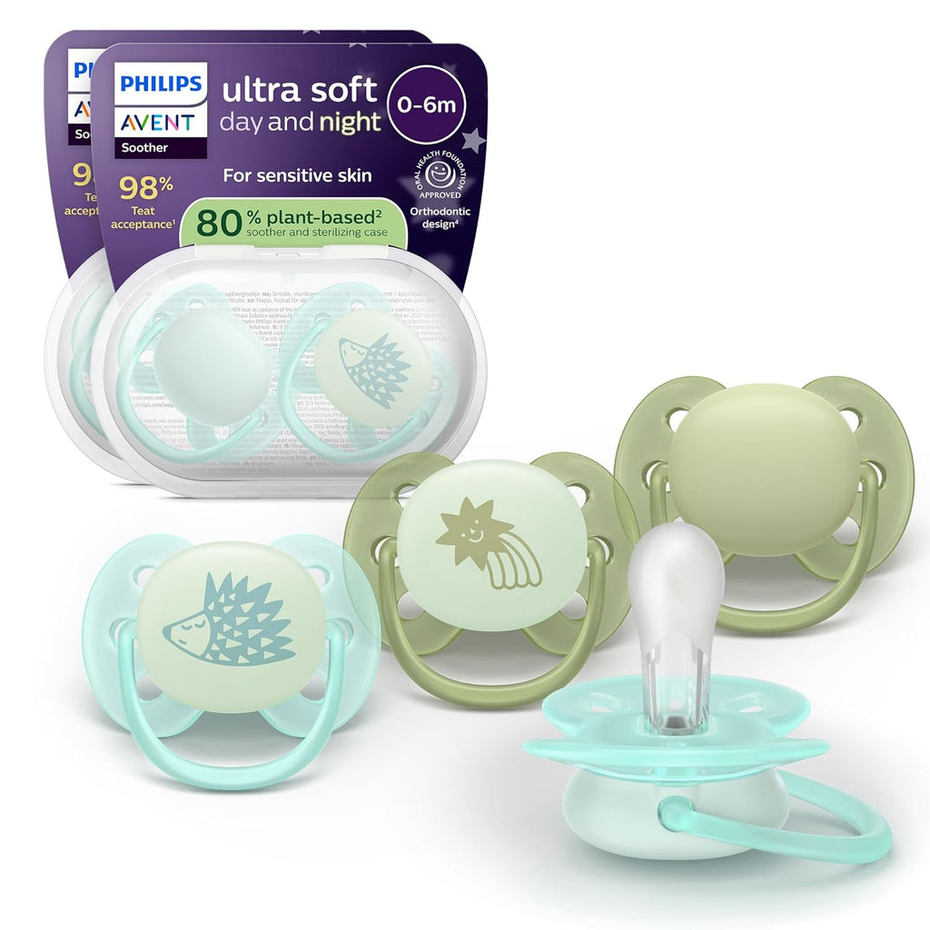 Philips Avent, Duo Chupetes ultra suaves, diseño ortodóntico, para bebés de 0-6  meses, escudo flexible, pezón simétrico de silicona, sin BPA
