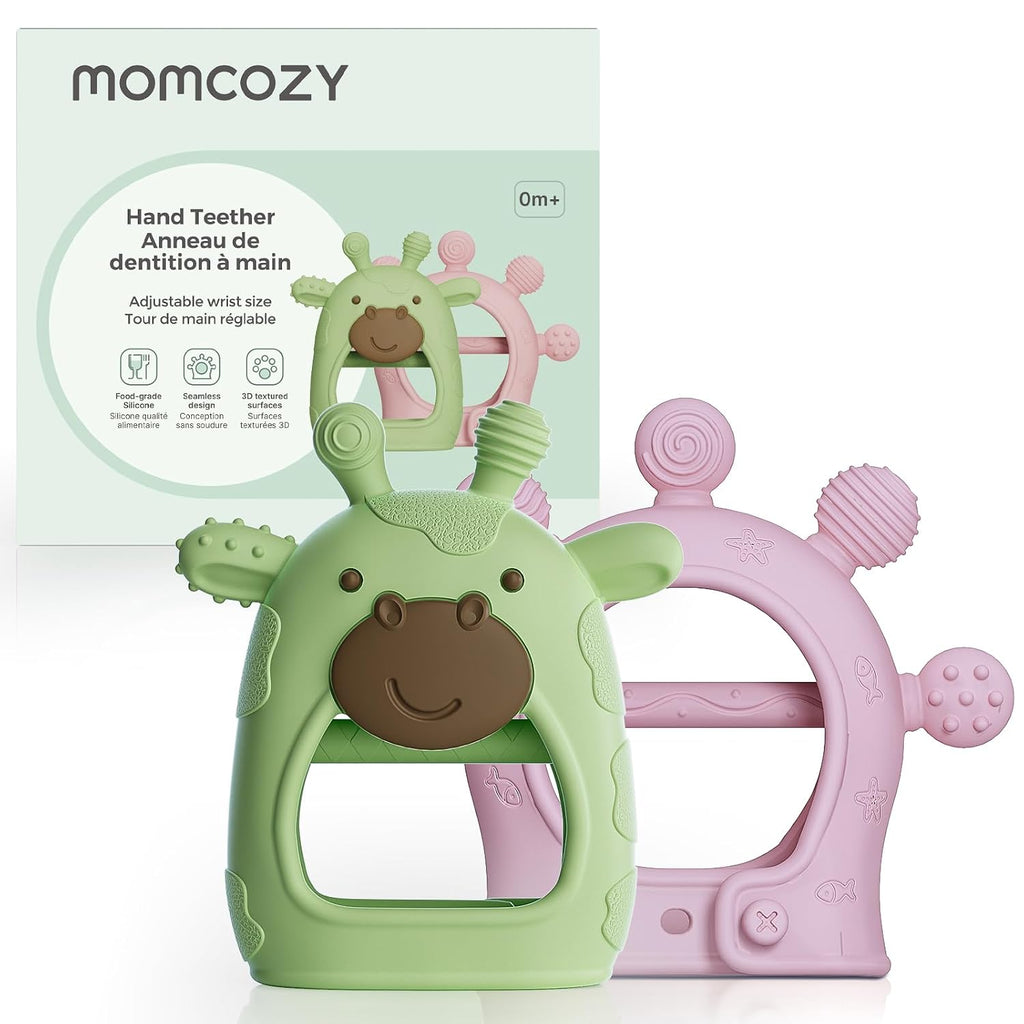 Momcozy - Juguetes de Dentición para Bebés, Alivio de Dentición de Silicona de Grado Alimentario 0-6 Meses, Verde y Rosa