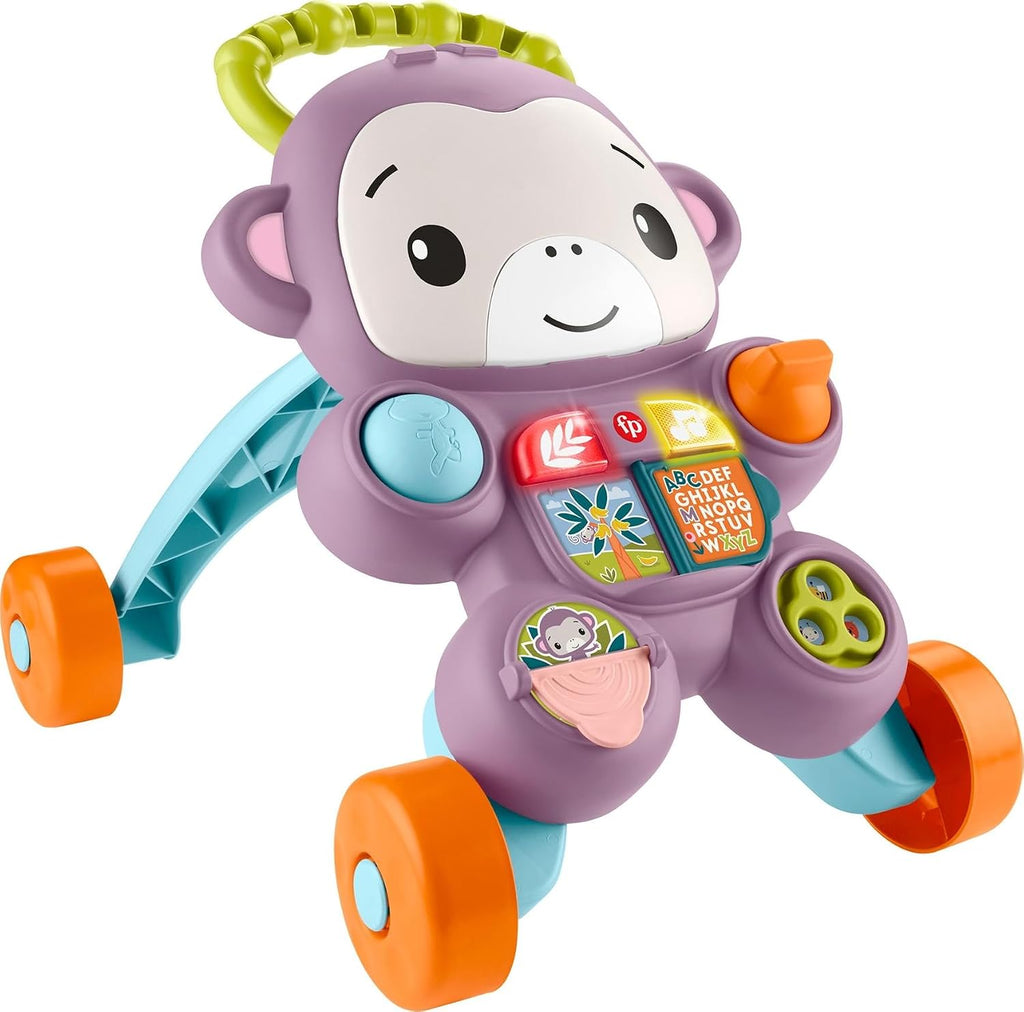 Fisher-Price Baby Walker Learn with Me - Juguete de aprendizaje de mono morado con luces musicales y actividades para bebés y niños pequeños a partir de 6 meses
