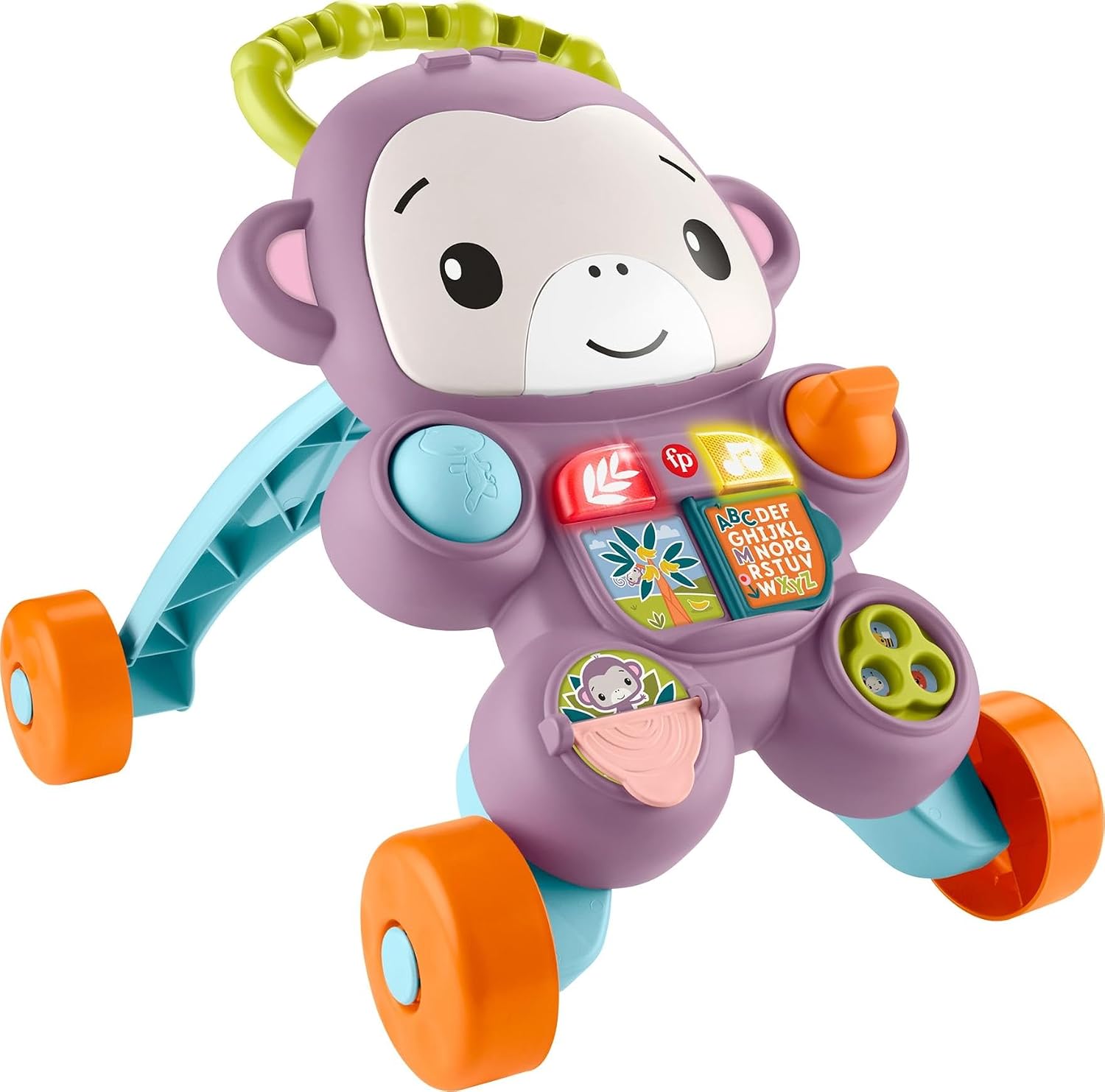 Fisher-Price Baby Walker Learn with Me - Juguete de aprendizaje de mono morado con luces musicales y actividades para bebés y niños pequeños a partir de 6 meses