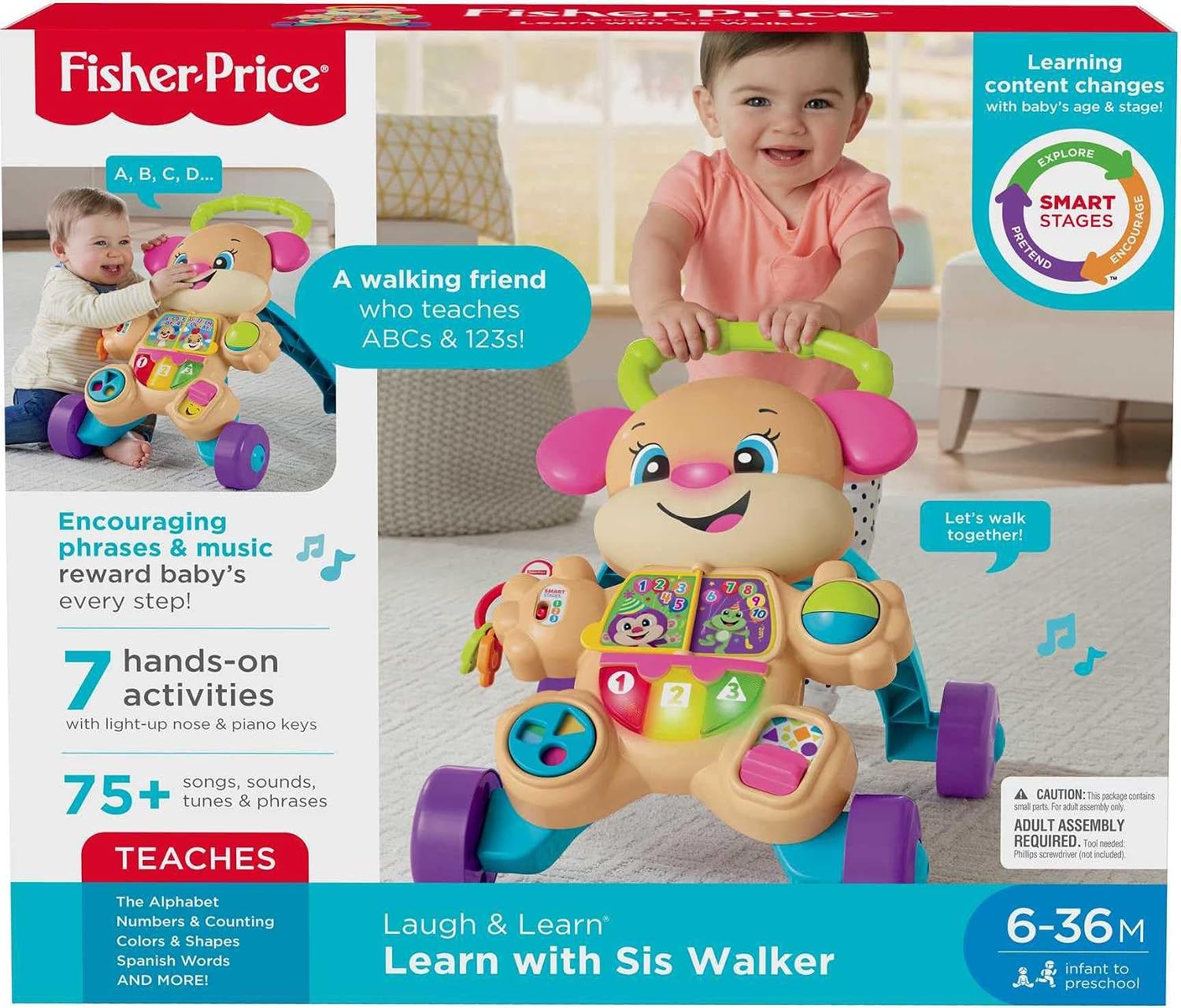 Fisher-Price Juguete para Bebés Laugh & Learn Smart Stages Fisher-Price Juguete para bebés Laugh & Learn Smart Stages Sis Walker con luces musicales educativas y actividades para bebés a partir de 6 meses
