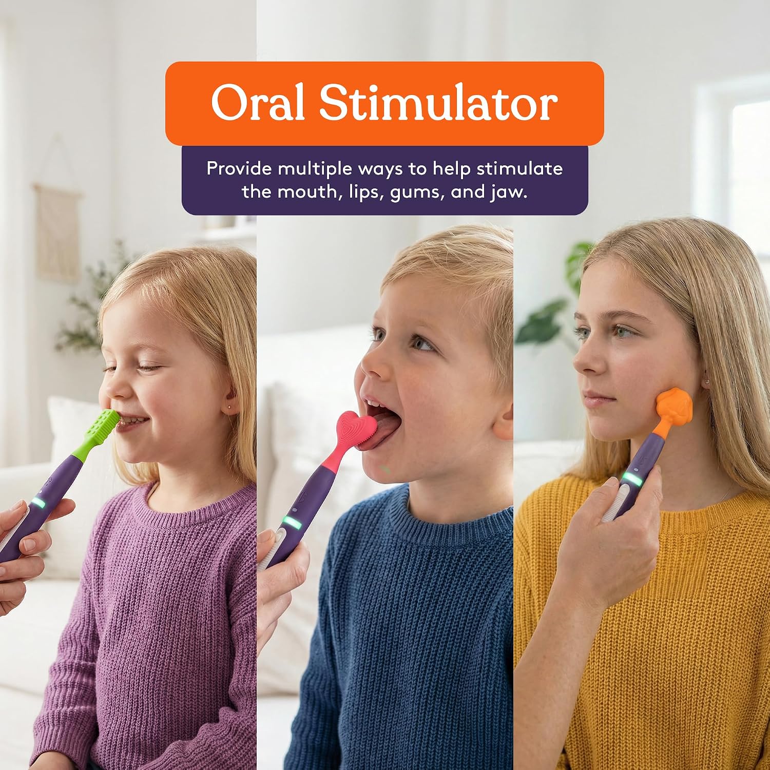Special Supplies Buzz Buddy Kit de estimulación motora oral con 6 cabezales intercambiables de textura suave, calma las necesidades sensoriales, apoya el habla y estimula la autoalimentación, vibraciones suaves