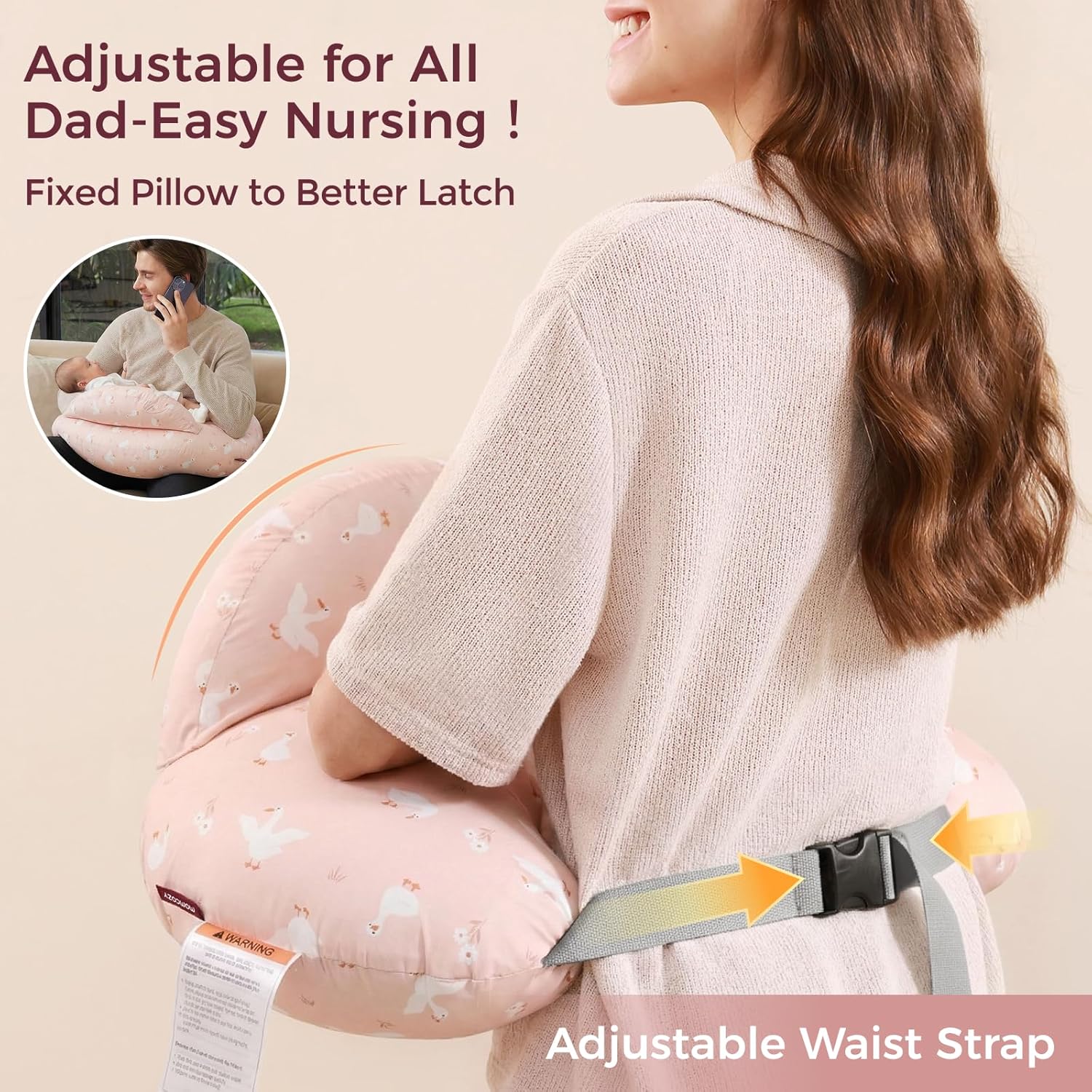 Momcozy Almohada de lactancia original para lactancia materna, innovador protector de seguridad, almohadas de alimentación más anchas para más apoyo para mamá y bebé, lactancia más fácil y manos libres, apta para todos, funda de algodón extraíbl