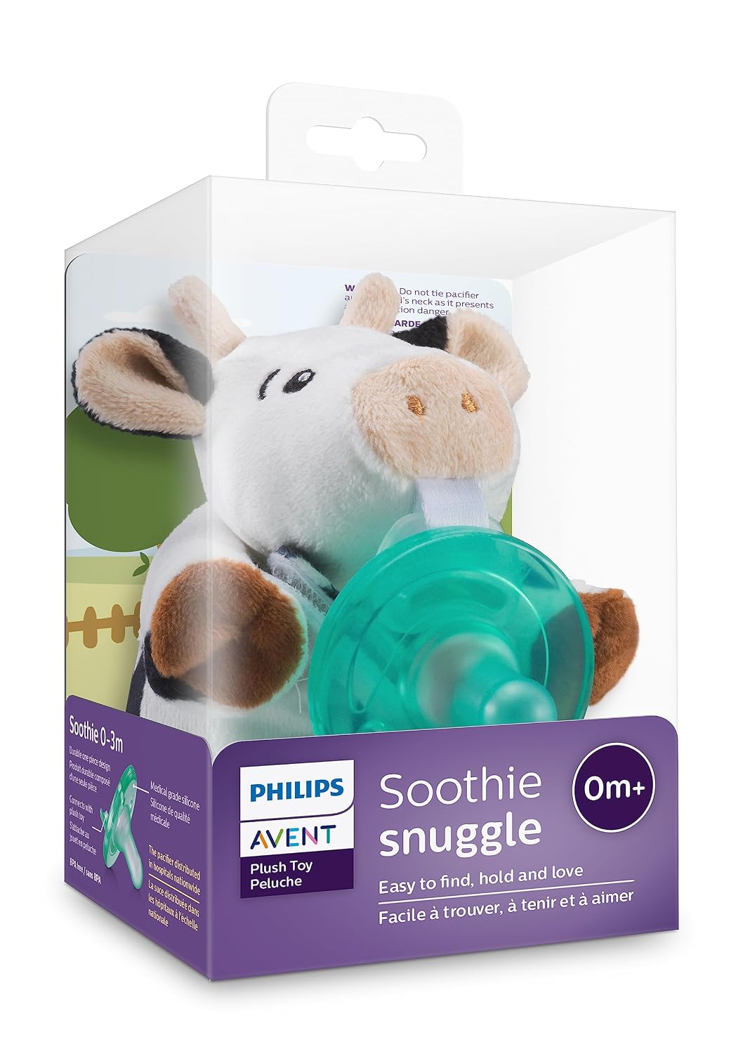 Philips Avent Soothie Snuggle Portachupetes con Chupete Desmontable, 0m+, Vaca