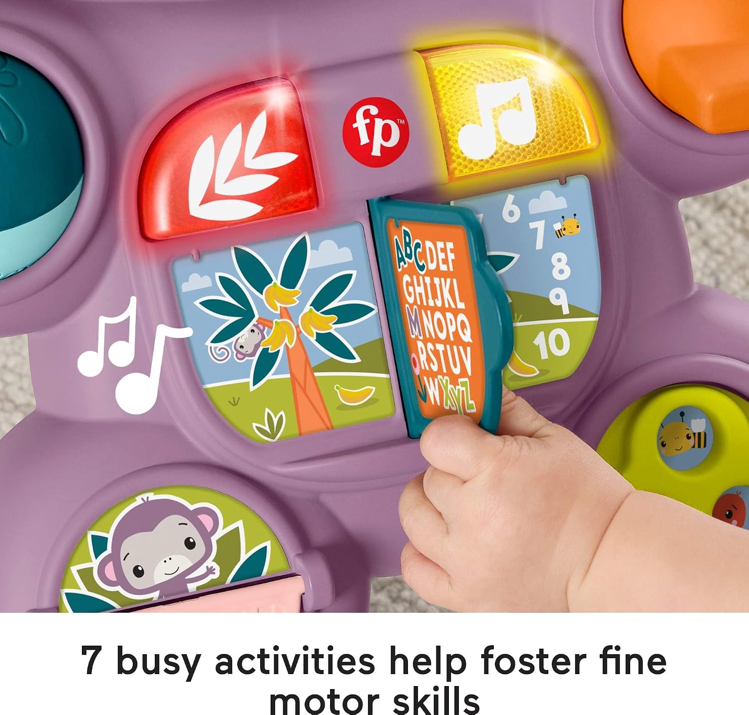 Fisher-Price Baby Walker Learn with Me - Juguete de aprendizaje de mono morado con luces musicales y actividades para bebés y niños pequeños a partir de 6 meses