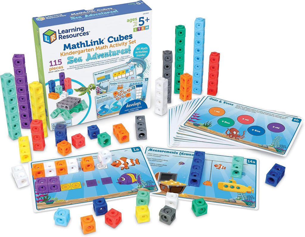 Learning Resources MathLink Cubes - Juego de actividades de matemáticas para jardín de infantes - 115 piezas, a partir de 5 años, juguetes de enseñanza STEM, juegos de jardín de infantes