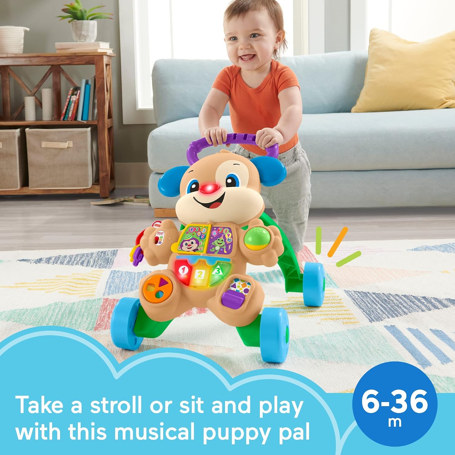 Fisher-Price Juguete para Bebés Laugh & Learn Smart Stages Puppy Walker con Música Educativa, Luces y Actividades para Bebés de 6+ Meses