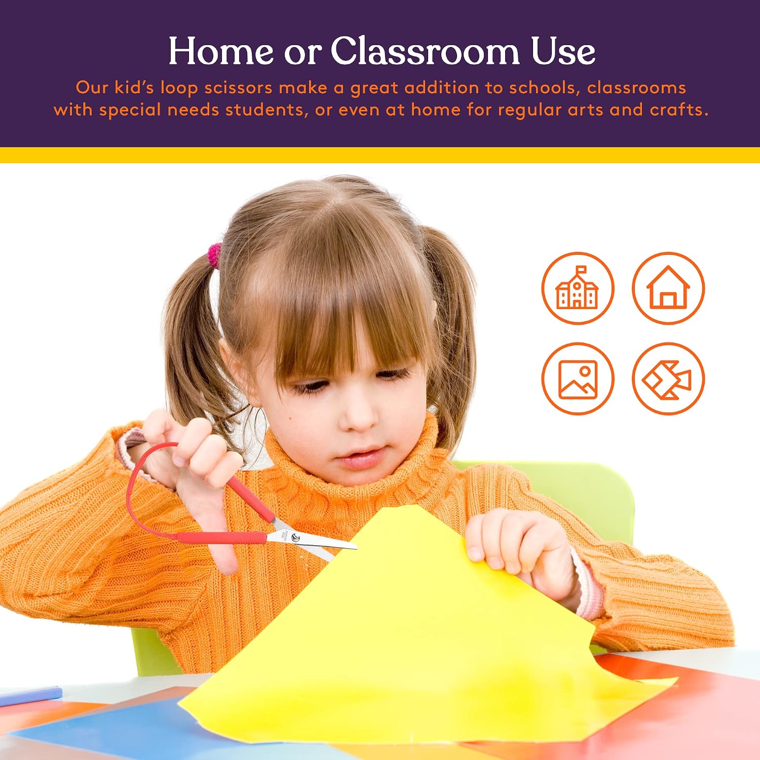 Special Supplies Mini tijeras de bucle para niños y adolescentes y 5.5 pulgadas (paquete de 6) con bucles coloridos, diseño adaptativo, soporte derecho e izquierdo, asas pequeñas y fáciles de abrir