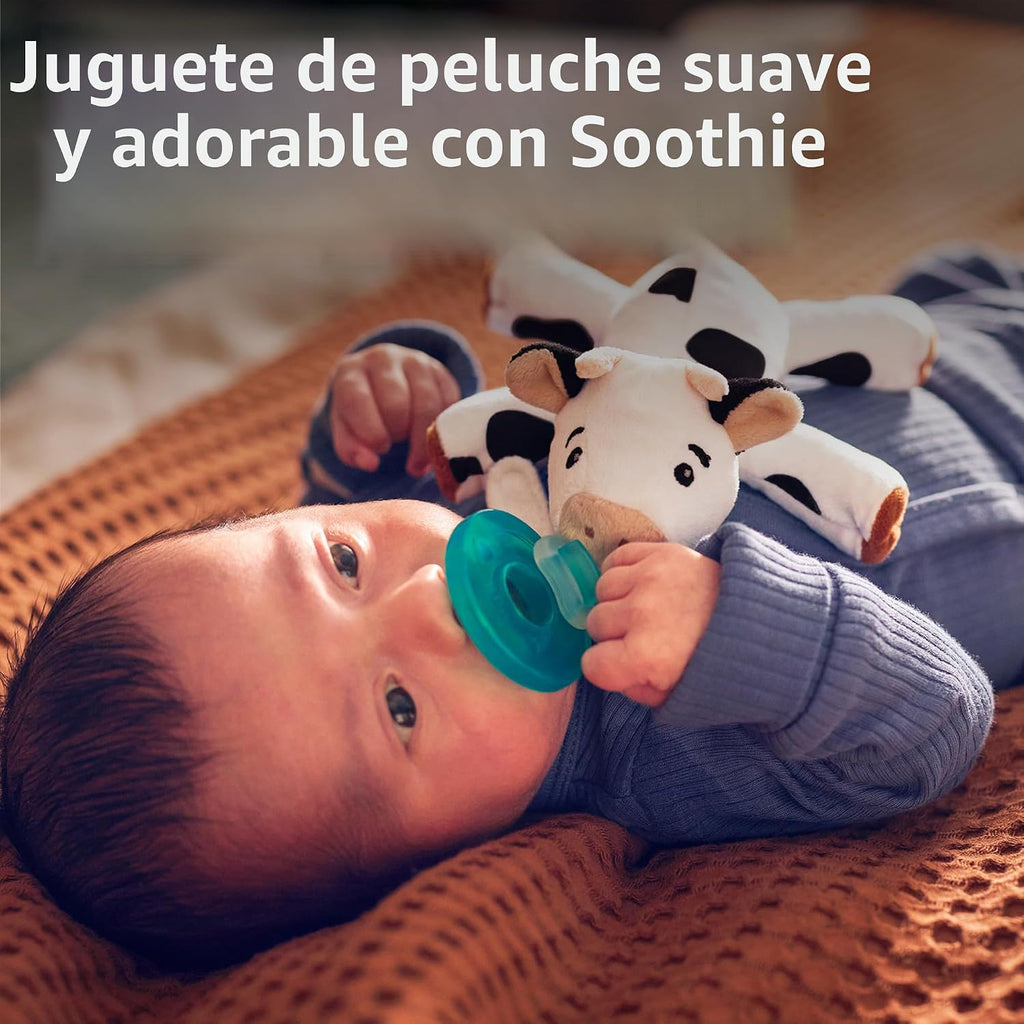 Philips Avent Soothie Snuggle Portachupetes con Chupete Desmontable, 0m+, Vaca