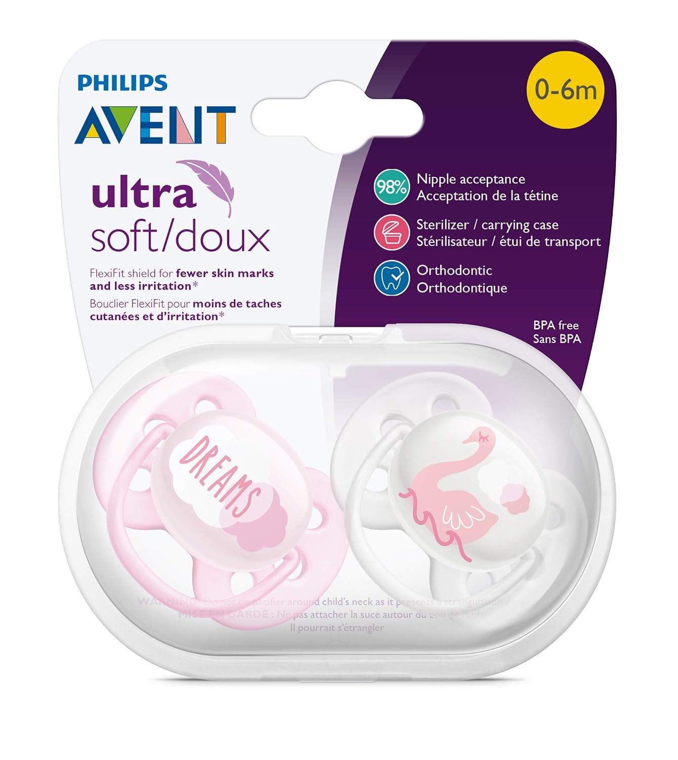 Philips Avent, Duo  Chupetes ultra suaves, diseño ortodóntico, para bebés de 0 a 6 meses, escudo flexible, pezón simétrico de silicona, sin BPA