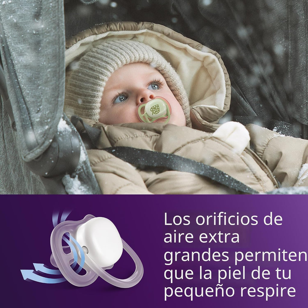 Philips Avent, Duo  Chupetes ultra suaves, diseño ortodóntico, para bebés de 18 meses, escudo flexible, pezón simétrico de silicona, sin BPA