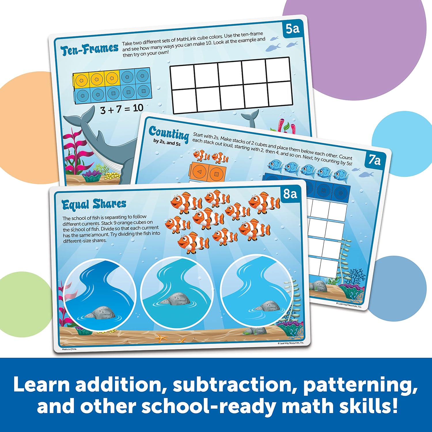 Learning Resources MathLink Cubes - Juego de actividades de matemáticas para jardín de infantes - 115 piezas, a partir de 5 años, juguetes de enseñanza STEM, juegos de jardín de infantes