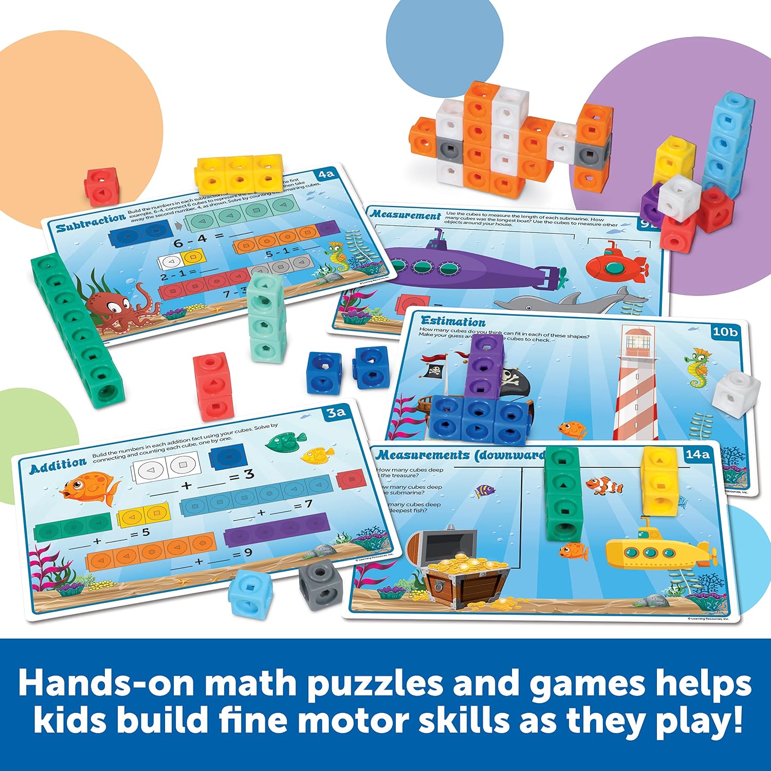 Learning Resources MathLink Cubes - Juego de actividades de matemáticas para jardín de infantes - 115 piezas, a partir de 5 años, juguetes de enseñanza STEM, juegos de jardín de infantes