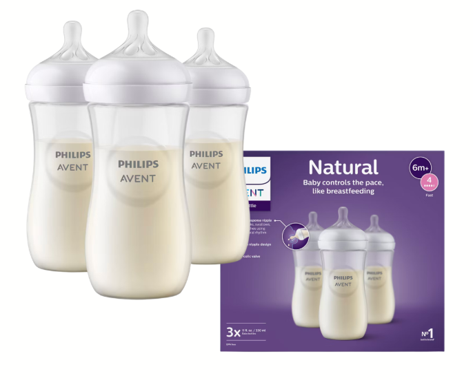 Avent Natural Reponse 3.0 Set de 3 biberones de 11 onz. con tetina no. 4