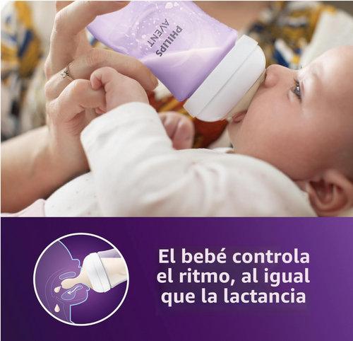 Avent Natural Reponse 3.0 Set de 4 biberones de 9 onz. con tetina no. 3, color morado