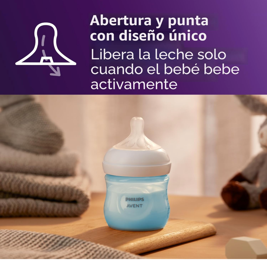 Avent Natural Reponse 3.0 Set de 4 biberones de 4 onz. con tetina no. 2, color celeste , paquete de 4