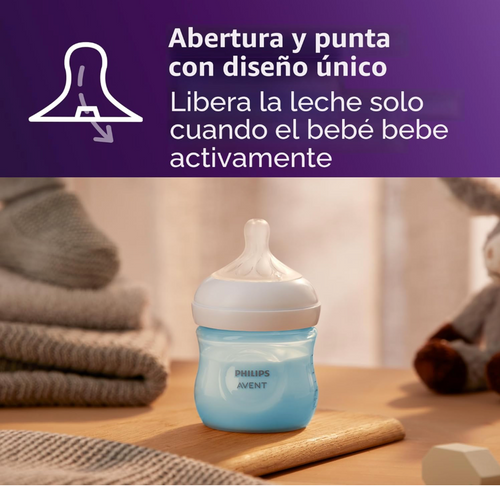 Avent Natural Reponse 3.0 Set de 4 biberones de 4 onz. con tetina no. 2, color celeste