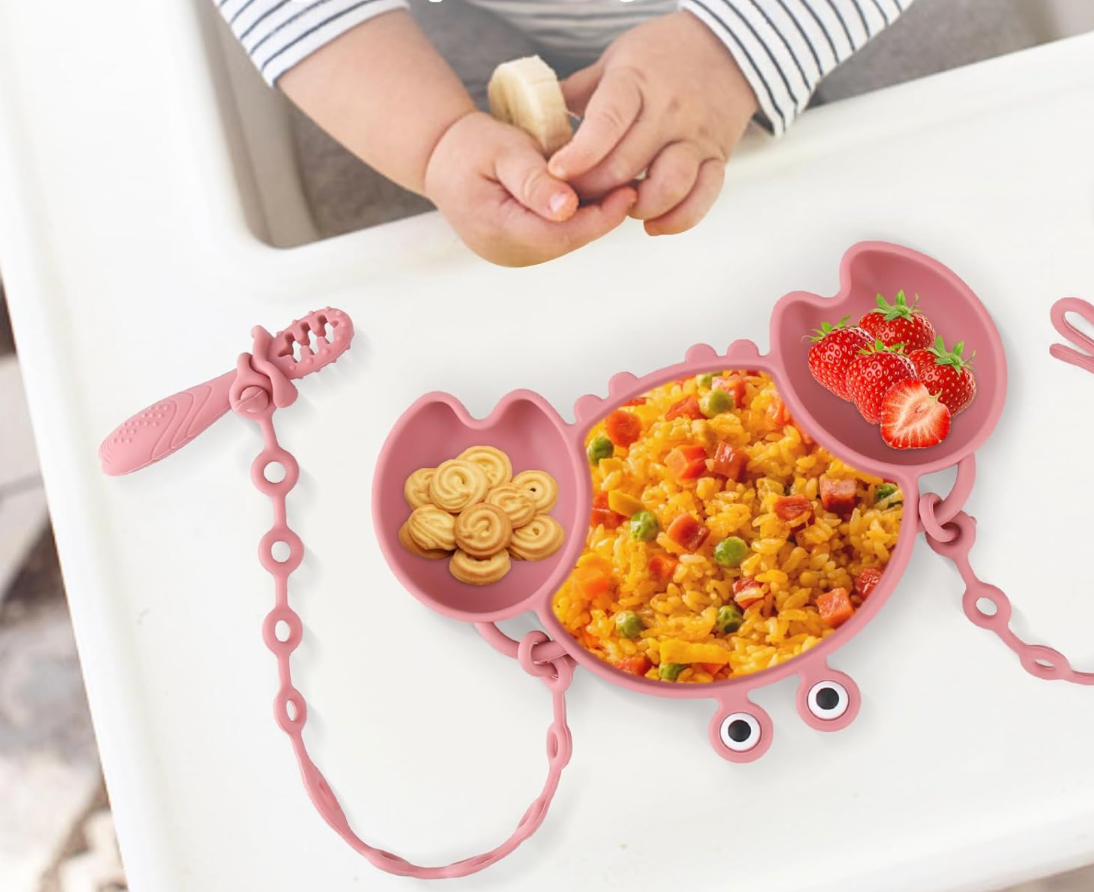 Set de alimentación para bebés de silicona, color rosado