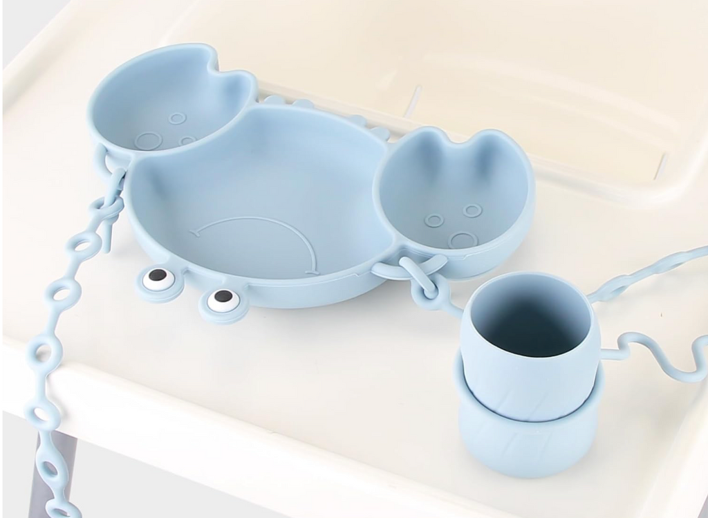 Set de alimentación para bebés de silicona, color celeste
