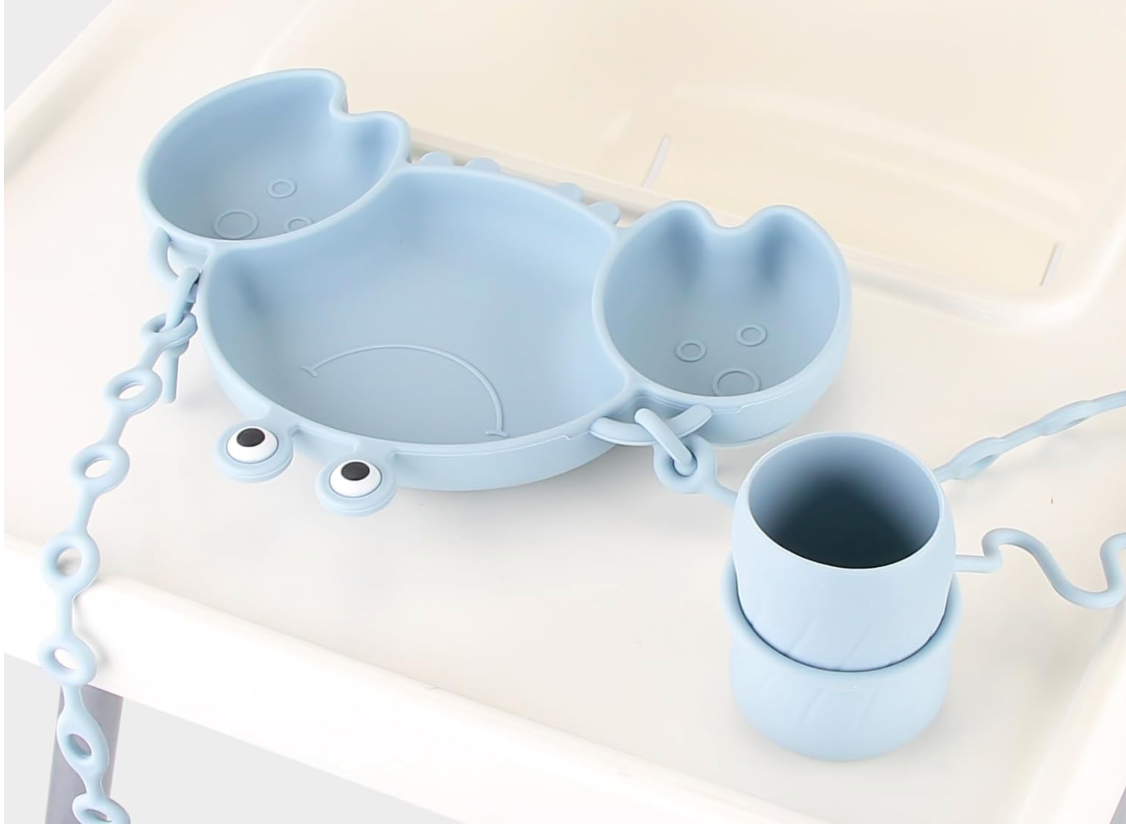 Set de alimentación para bebés de silicona, color celeste
