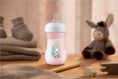 Avent Natural Reponse 3.0 Set de 3 biberones de 9 onz. con tetina no. 3, color rosado con diseño de panda