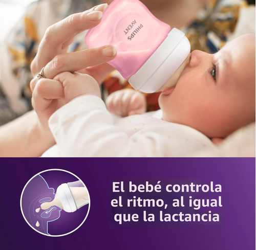 Avent Natural Reponse 3.0 Set de 4 biberones de 4 onz. con tetina no. 2, color rosado