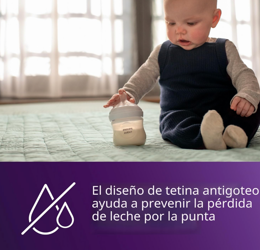 Avent Natural Reponse 3.0 Set de 4 biberones de 4 onz. con tetina no. 2, transparentes