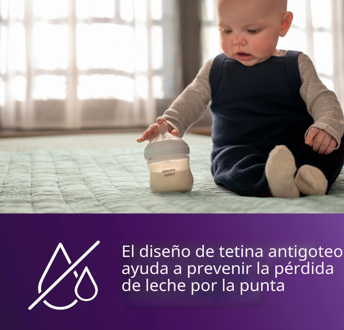 Avent Natural Reponse 3.0 Set de 4 biberones de 4 onz. con tetina no. 2, transparentes