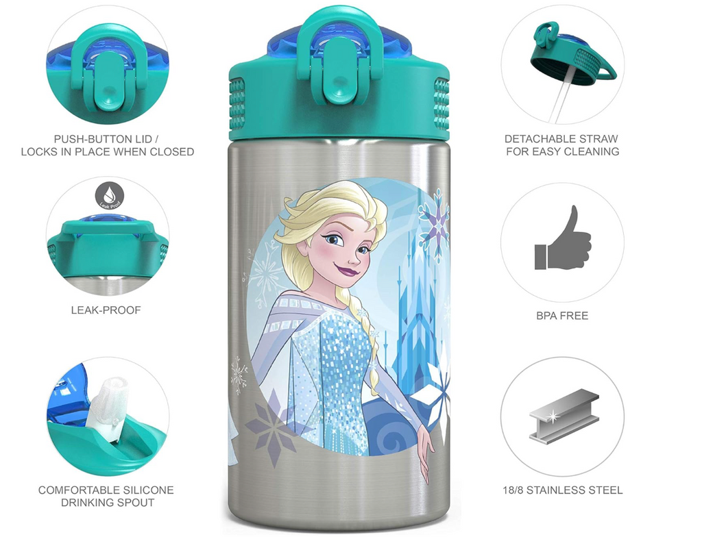 Zak. Botella de agua de acero inoxidable con pajilla plegable, reutilizable y sin BPA de 15 onzas