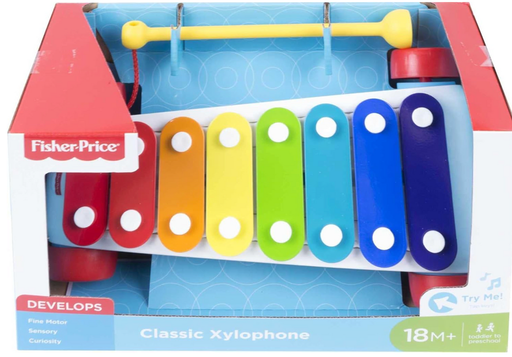 Fisher-Price Juguete de Arrastre para Niños Pequeños, Xilófono Clásico Instrumento Musical de Juguete con Mazo para Niños Preescolares de 18+ Meses