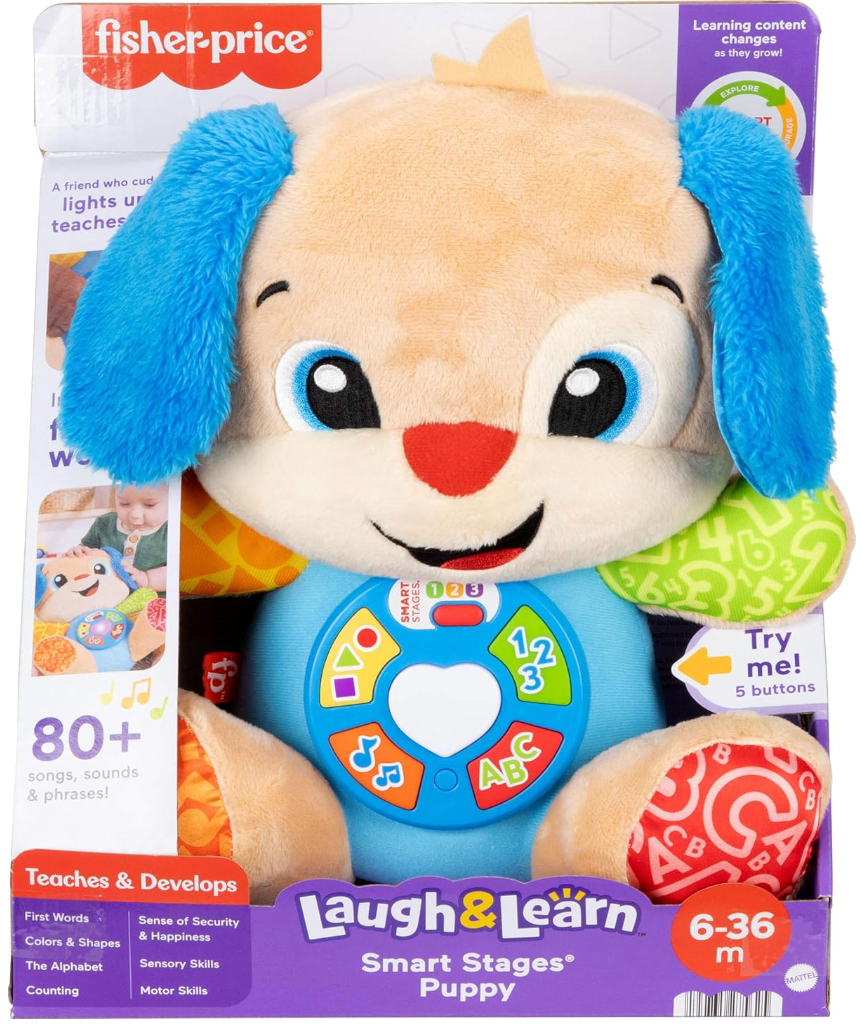 Fisher-Price Juguetes para bebés Laugh & Learn Smart Stages Cachorro musical de peluche con luces y canciones educativas para bebés de 6+ meses