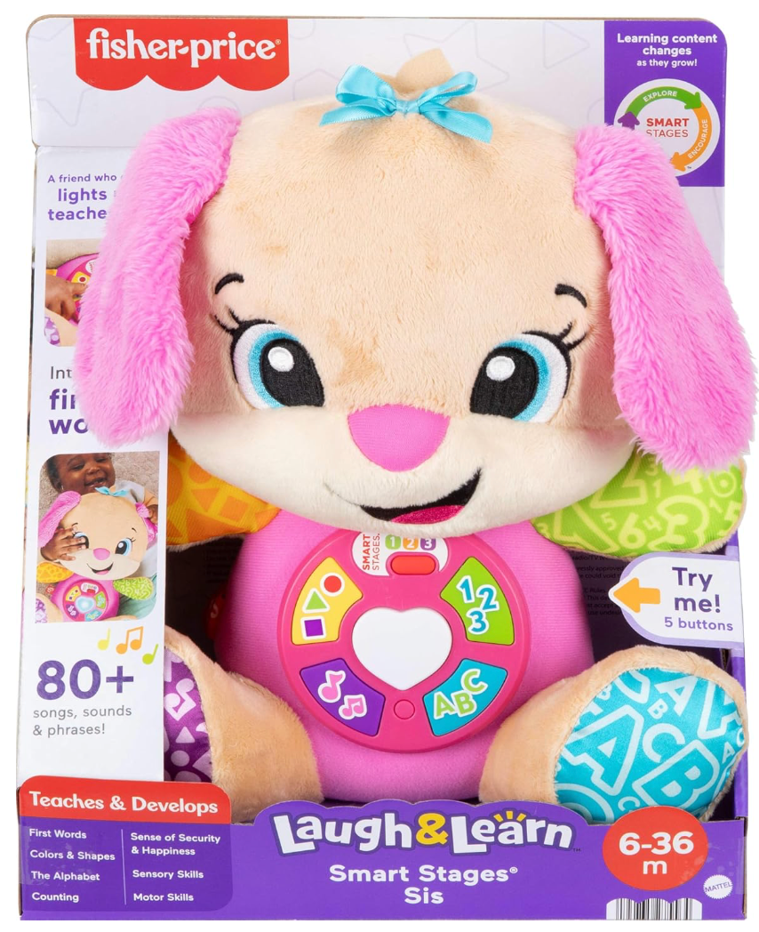 Fisher-Price Juguete para Bebé Laugh & Learn Smart Stages Sis Peluche Musical con Luces y Canciones de Aprendizaje para Bebés de 6+ Meses