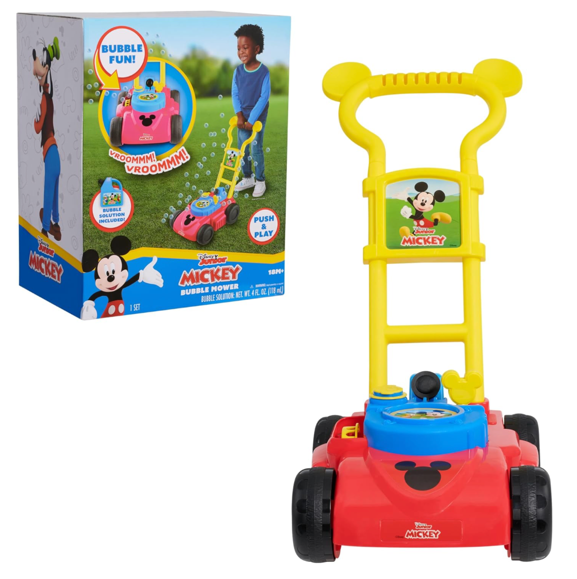 Disney Junior Mickey Mouse - Cortacésped de burbujas, juego de simulación y al aire libre, juguetes para niños a partir de 3 años