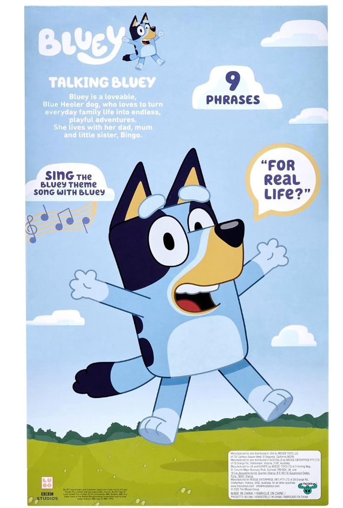 Bluey Peluche con Efectos de Sonido Parlante, Juguetes Musicales Suaves de 13", Juguete Cantante con 9 Frases Diferentes, Juguetes para Niños Pequeños de 3-4 Años