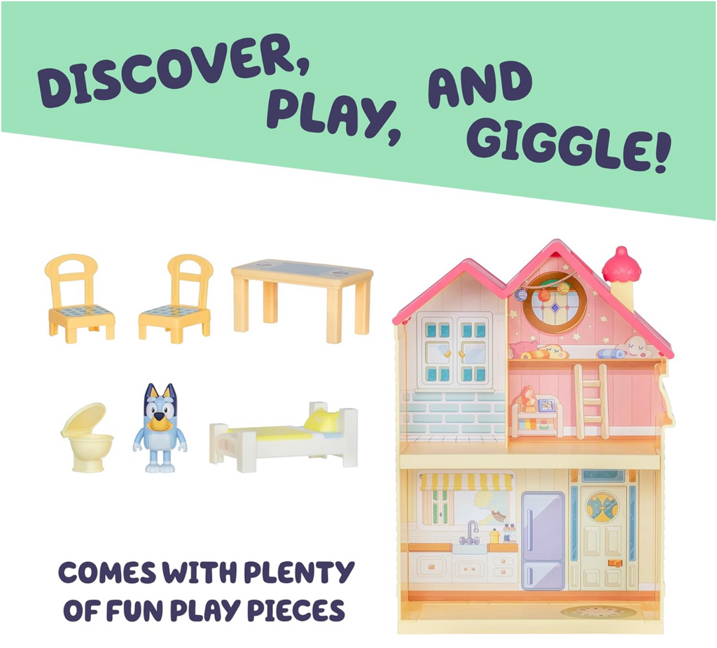 Mini Casa de Juegos con Figura de 2.5" y 5 Accesorios, Juguetes de Casa de Juegos de 3 Habitaciones con Asa de Transporte, Juguete de Viaje Compacto