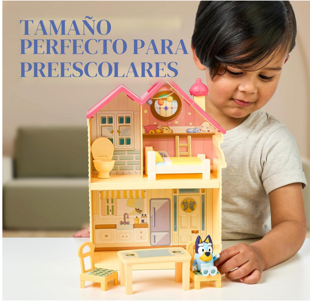 Mini Casa de Juegos con Figura de 2.5" y 5 Accesorios, Juguetes de Casa de Juegos de 3 Habitaciones con Asa de Transporte, Juguete de Viaje Compacto