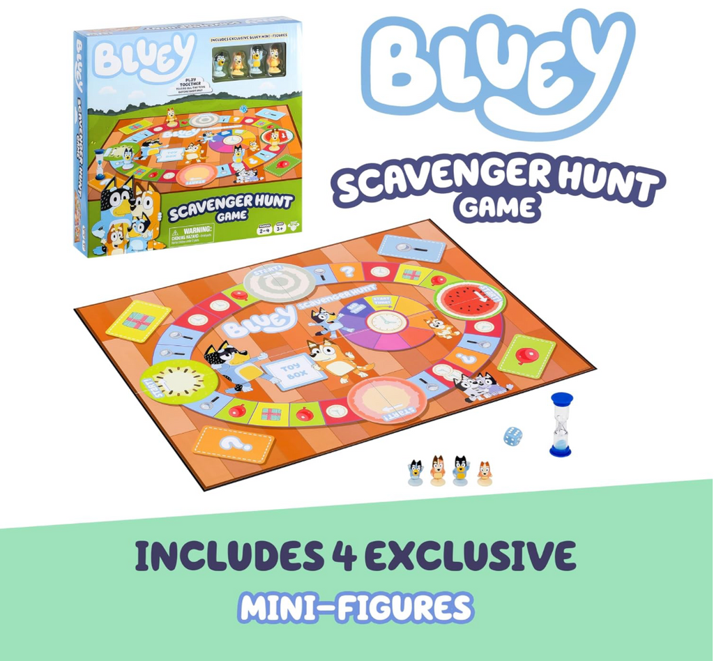 Juego de mesa de búsqueda del tesoro de Bluey, juego cooperativo con 4 mini-figuras exclusivas, juguetes educativos para niños de 5 años en adelante, divertido juego de recolección de fichas