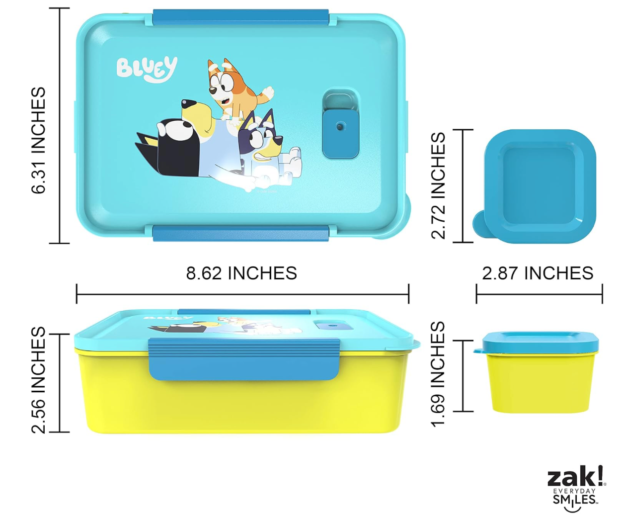 Zak diseño Bluey - Caja Bento de plástico reutilizable con sello a prueba de fugas, asa de transporte, ventilación de vapor para microondas y recipientes individuales para el almuerzo de los niños