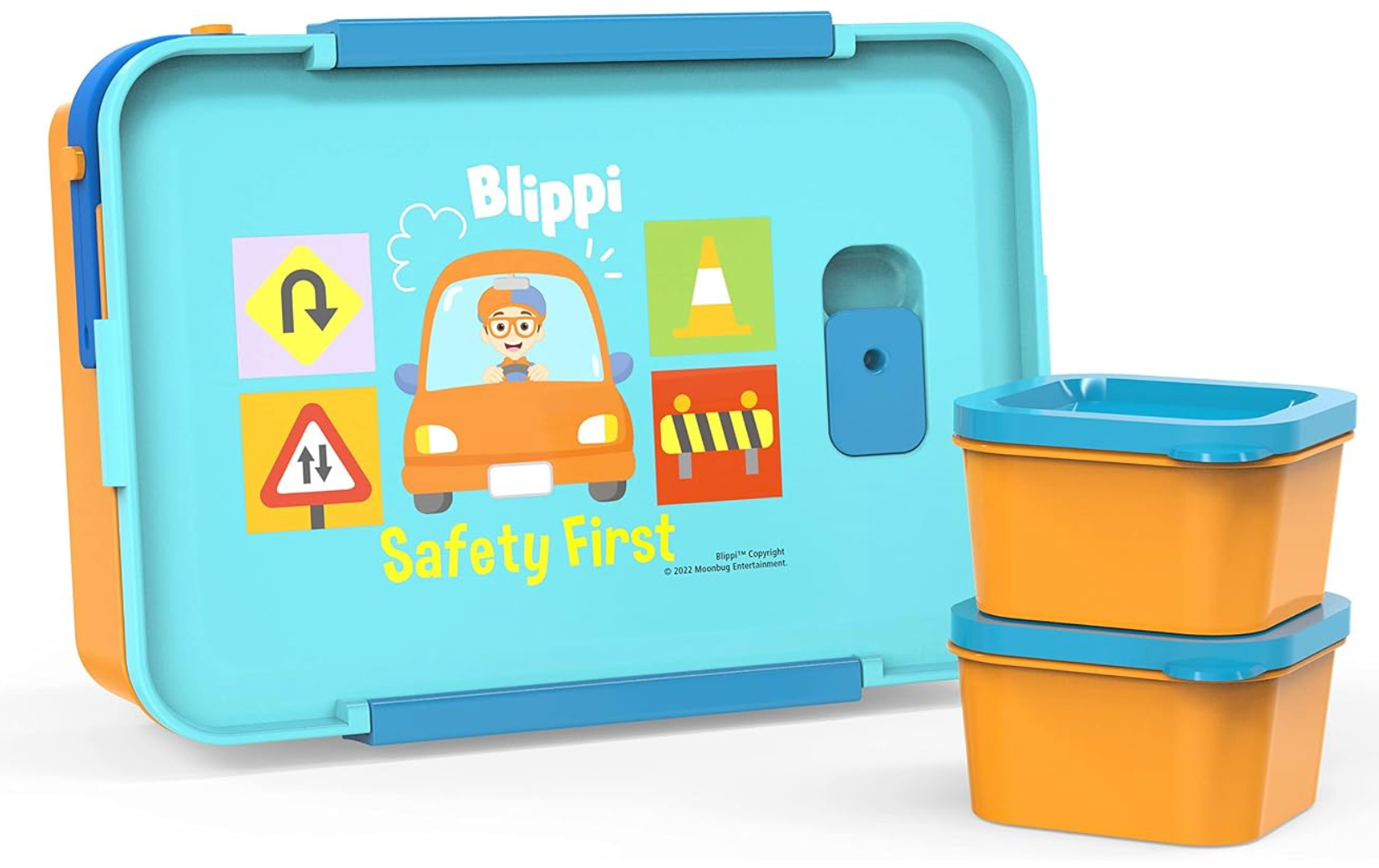 Zak diseño  Blippi - Caja Bento de plástico reutilizable con sello a prueba de fugas, asa de transporte, ventilación de vapor para microondas y recipientes individuales para el almuerzo de los niños