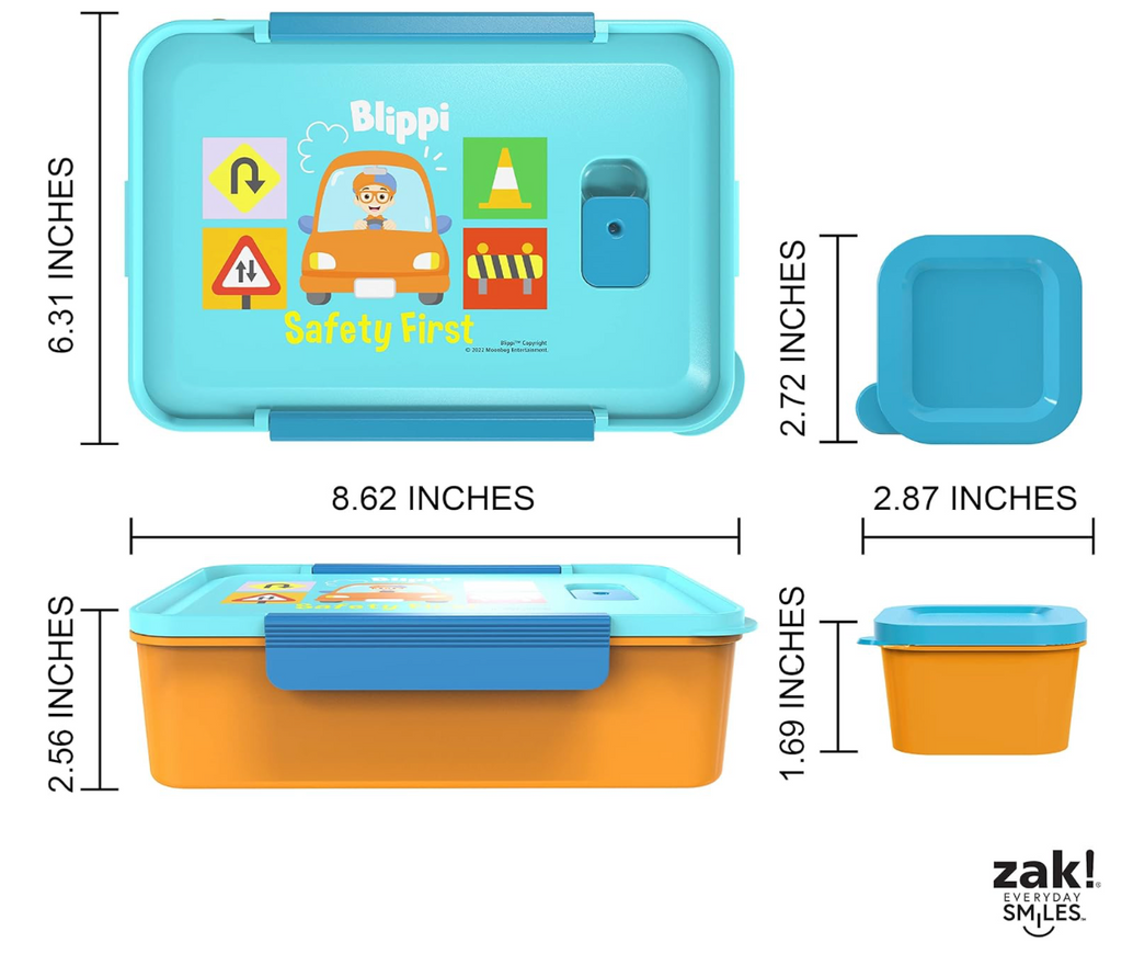 Zak diseño  Blippi - Caja Bento de plástico reutilizable con sello a prueba de fugas, asa de transporte, ventilación de vapor para microondas y recipientes individuales para el almuerzo de los niños