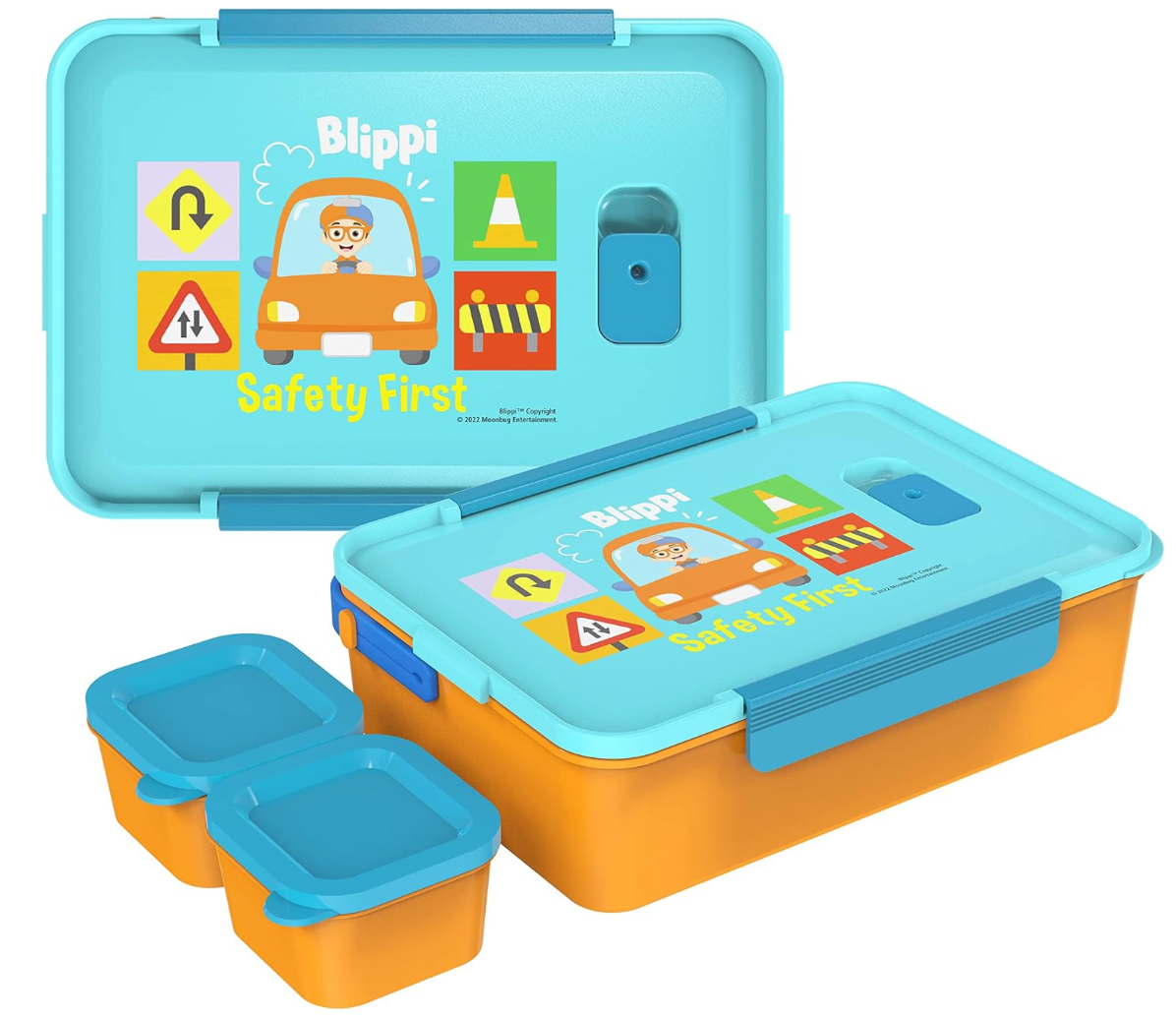 Zak diseño  Blippi - Caja Bento de plástico reutilizable con sello a prueba de fugas, asa de transporte, ventilación de vapor para microondas y recipientes individuales para el almuerzo de los niños