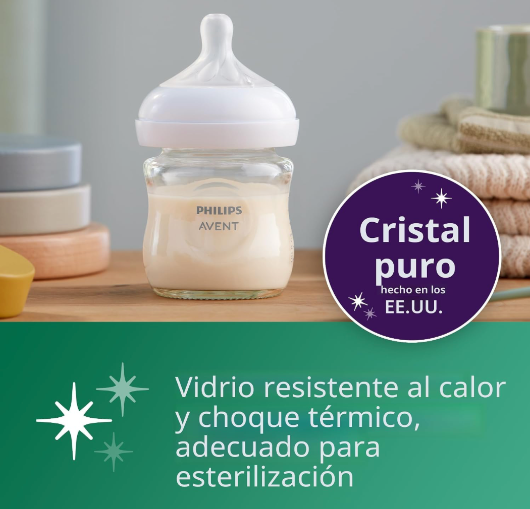 Avent Natural Reponse 3.0 Set de 4 biberones de 4 onz de vidrio con tetina no. 2