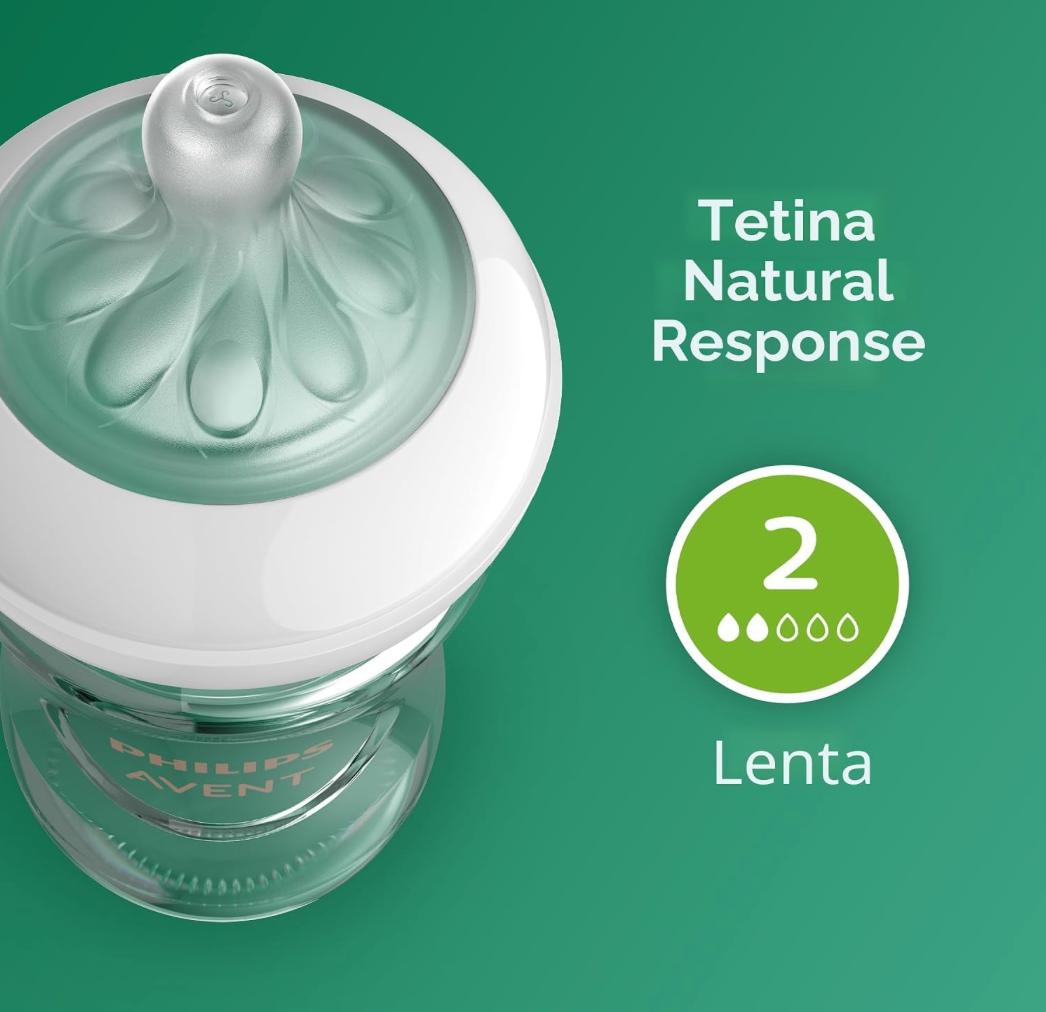Avent Natural Reponse 3.0 Set de 4 biberones de 4 onz de vidrio con tetina no. 2