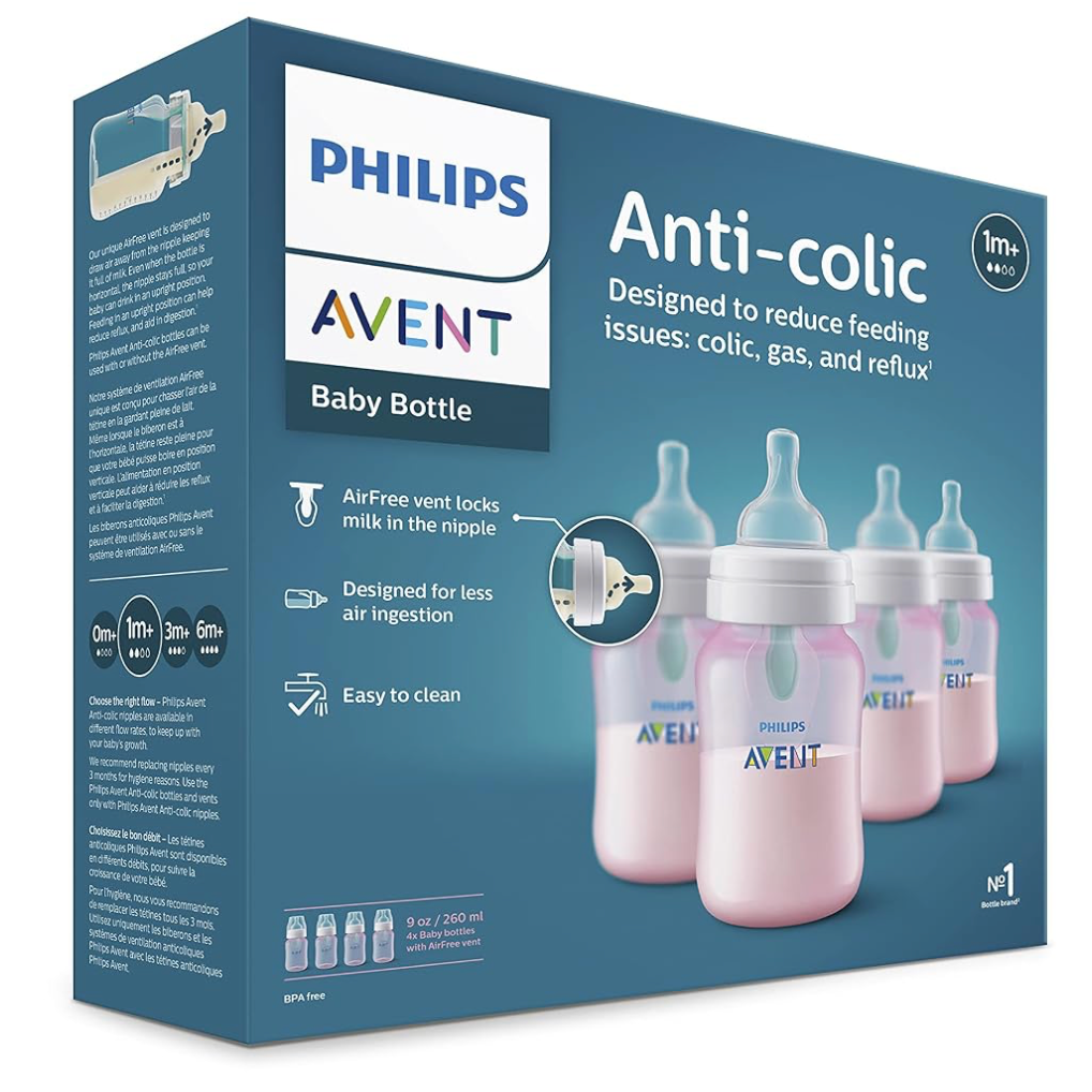 Avent Classic,  Set de 4 biberones de 9 onz. con tetina no. 2