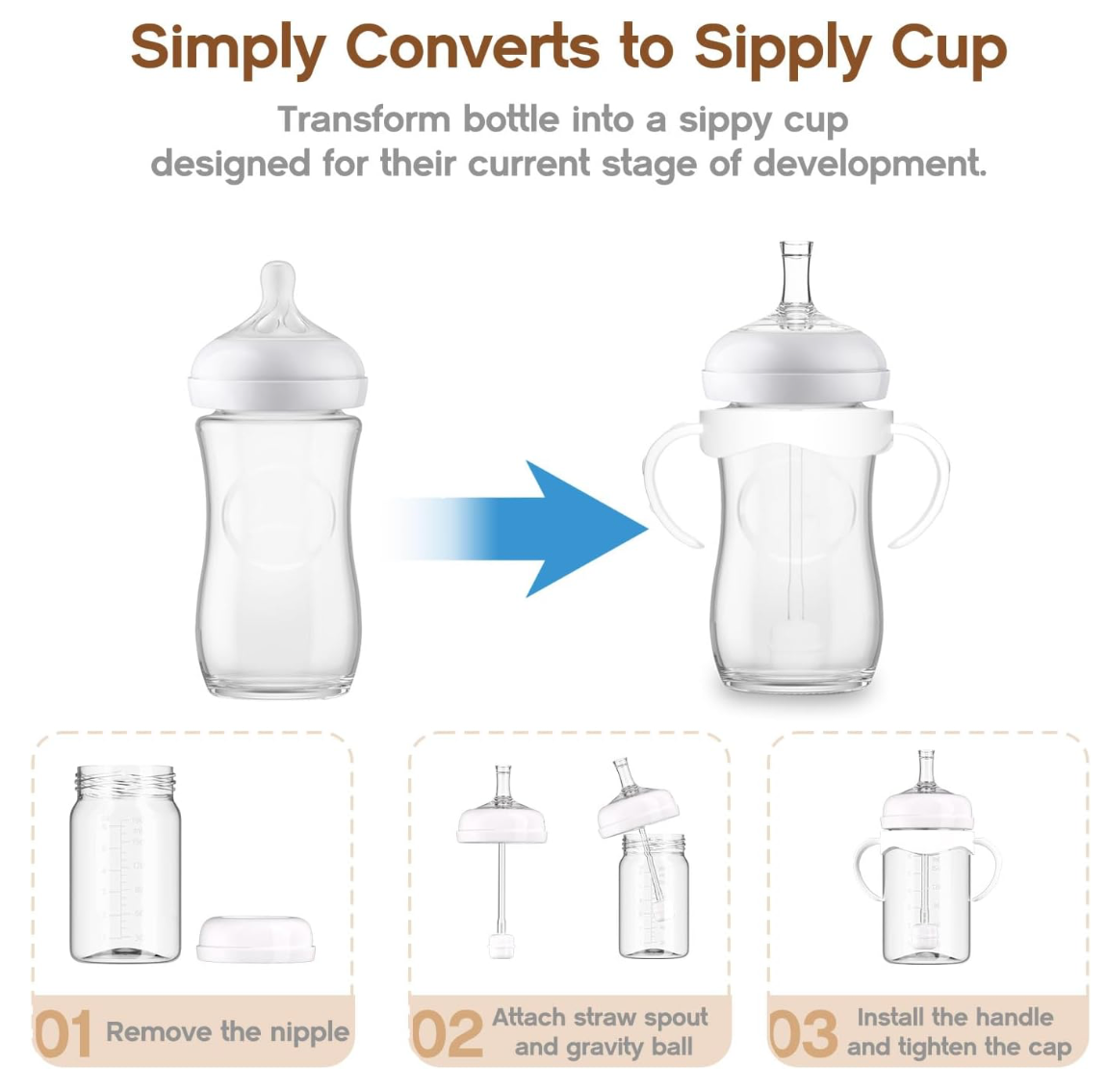 Kit de conversión suave de vaso con pajita para biberón natural Philips Avent, kit de transición para niños pequeños con boquilla superior de pajilla