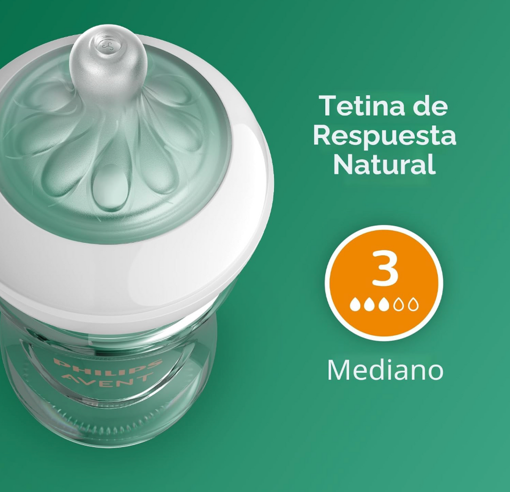 Avent Natural Reponse 3.0 Set de 4 biberones de 8 onz. de vidrio con tetina no. 3